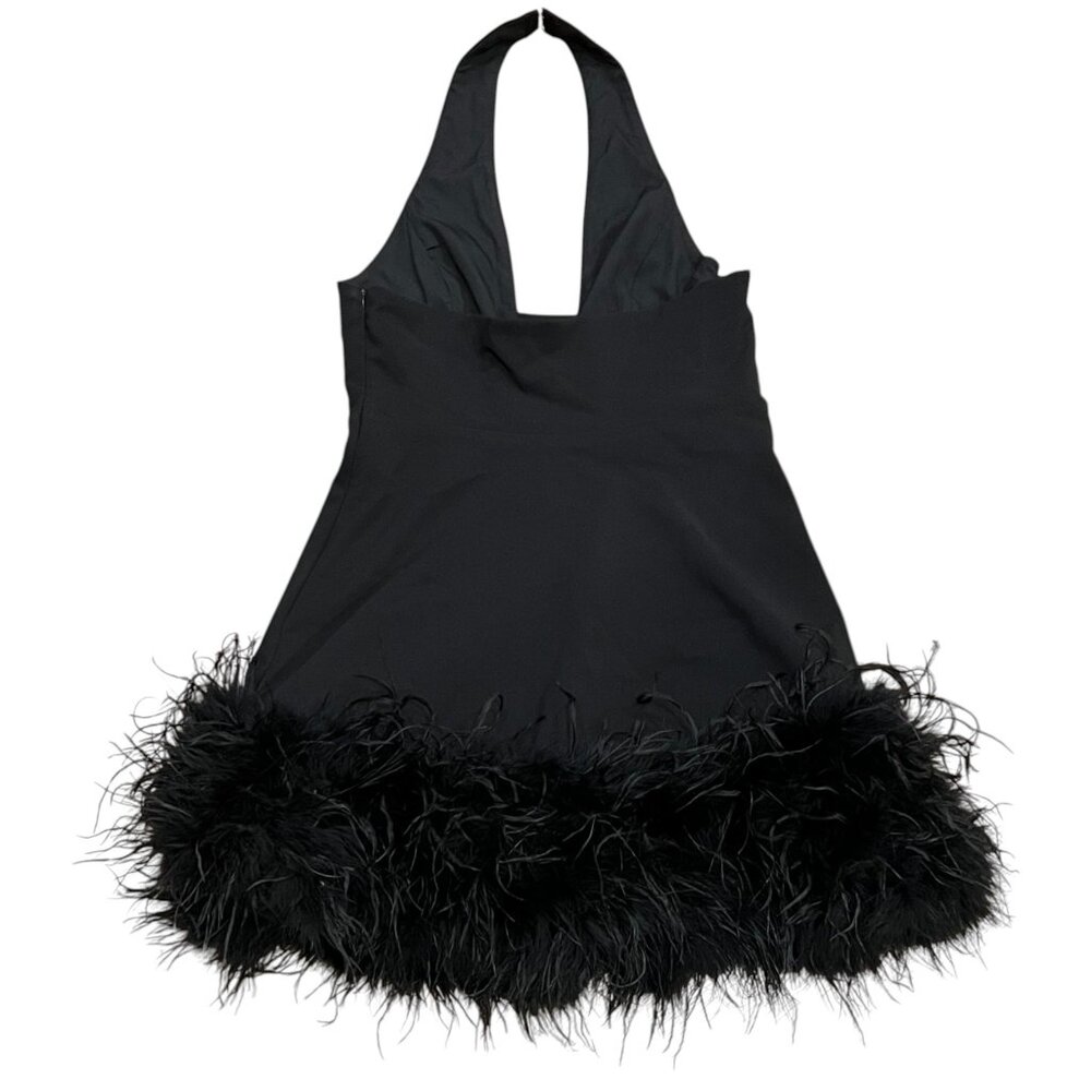 Akira Noel Halter Deep V Feather Trim Mini Dress, Black, XL - Picture 5 of 13